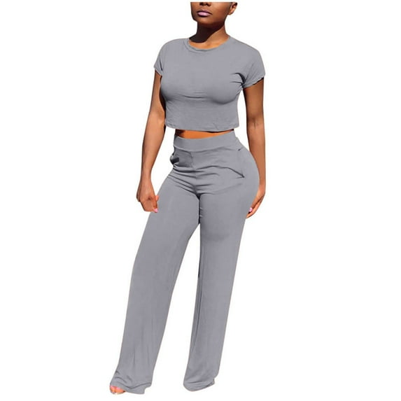 Edvintorg 2 Piece Sets Women Outfits Summer Women's Solid Color Pocket Lace Up Pants Sweatpants Tank Tops Set Yoga Outfits Gray XL