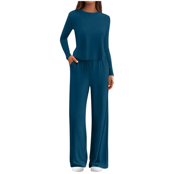 Edvintorg 2 Piece Sets for Women Long Sleeve Blouse and Wide Leg Pants Lounge Sets Fashion 2025 Fall Outfits Jogging Suits for Women