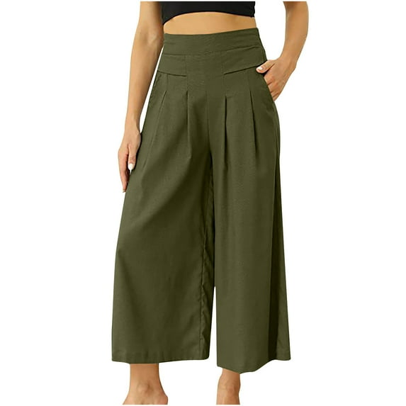 Edvintorg 2025 Summer High Waist Pants for Women Solid Color Loose Wide Leg Pants with Pockets Retro Harajuku Trousers Female Beach Work Wear