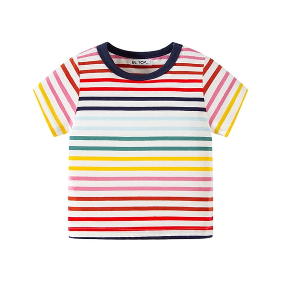 Edvintorg 2024 Summer Children Stripe Printed T-Shirt For Boy Cotton T Shirt Girls Tops Tees Cartoon Kids Clothes Boys 2-7 Years Kids Tee Shirts On Clearance