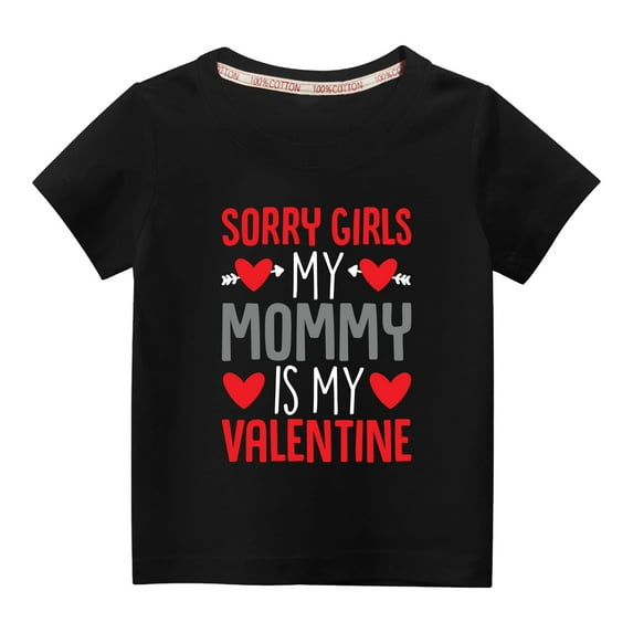 Edvintorg 2025 Summer Children Valentine's Day Letter Printed T-Shirt for Girls Kawaii Printing Short Sleeve Shirts Girls Cotton Tops Tees Kids Clothes Girls 3-10Years