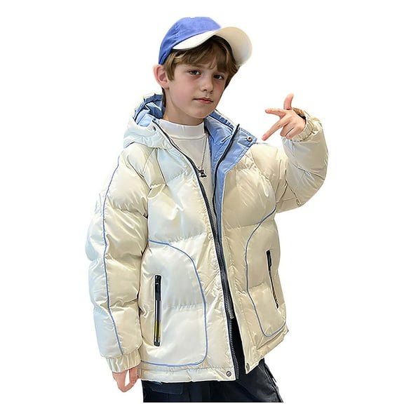 Edvintorg 2024 Winter Down Jacket for Kids Boys Girls Waterproof Coat Long Sleeve Pockets Hooded Thick Warm Coat Children Outerwear with Zipper 2-12 Year Teenage Kids Parka