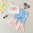 thumbnail image 1 of Edvintorg 2Pcs 4Th Of July Girls Summer Sets Clothing New Summer Sleeveless Letter Usa T-Shirt+ Striped Star Flare Pants Outfits 18M-5Years, 1 of 7