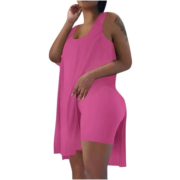 Edvintorg 2Piece Sets Womens Outfits Women Casual Summer Outfits Sleeveless Loose Tops Skinny U-Neck Biker Shorts Sets Tracksuits