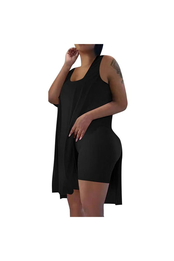 2Piece Sets Womens Outfits Women Casual Summer Outfits Sleeveless Loose Tops Skinny U-Neck Biker Shorts Sets Tracksuits