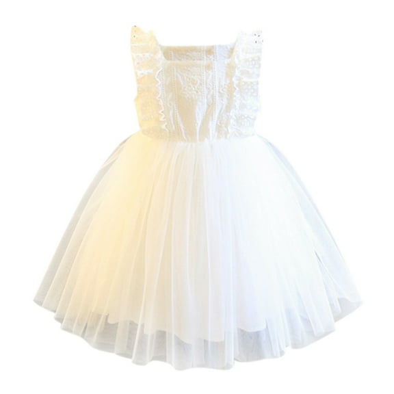 Edvintorg 2T-7T Kids Dresses for Girls White Sleeveless Wedding Dress Embroidery Tulle Party Pageant Princess Dresses