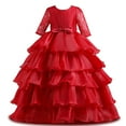 thumbnail image 1 of Edvintorg 3-10 Years Little Girls Dresses Kids Girls Solid Color Middle Sleeve Princess Dress Bow Tie Lace Mesh Cake Dress Party On Clearance, 1 of 7