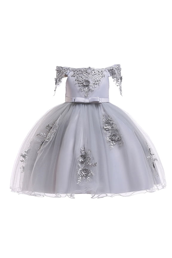 3-10Years Kids Dresses Girls Vintage Net Yarn Mesh Bow Ruffles Birthday Wedding Gown Long Dresses Children's Party Dress