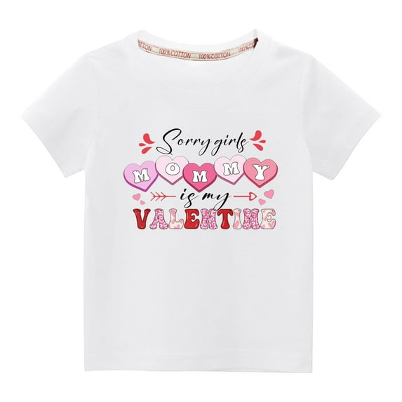 Edvintorg 3-10Years Kids Shirt Boys Girls Fashion Cute Solid Color Round Neck Summer Shirts Valentine's Day Heart Print Short Sleeve Cotton Tops