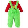 thumbnail image 1 of Edvintorg 3-12 Months First Christmas Baby Bodysuit Cute Letter Print with Romper Overalls Sets Crew Neck Furry Suspender Pants Set Baby Clothing, 1 of 6