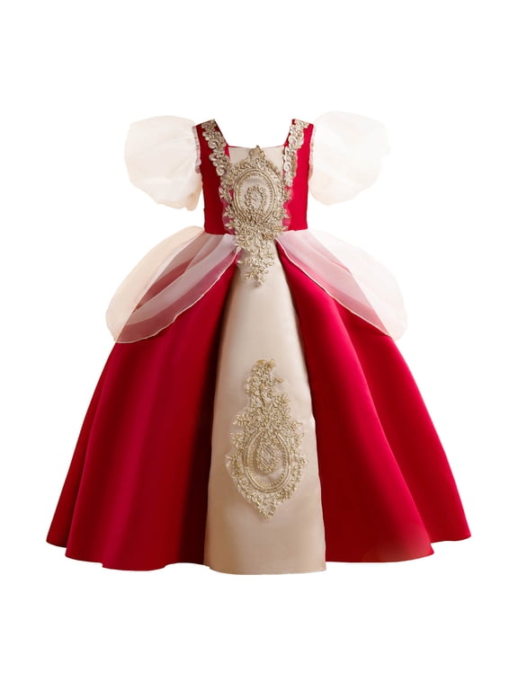 3-12Years Little Girls Dresses Kawaii Net Yarn Lace Mesh Bow Ruffles Birthday Party Gown Long Dresses Princess Dress for Kids Girl