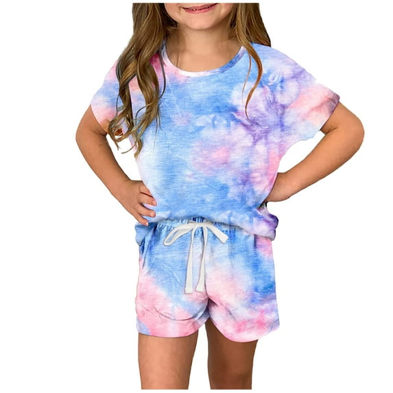 Edvintorg 3-14 Years Kids Clothes Boys Fashion Printed Casual Short Sleeve Round Neck Tops And Short Pants Sets Loungewear Girls Clothing Set 2Pcs Summer Outfit
