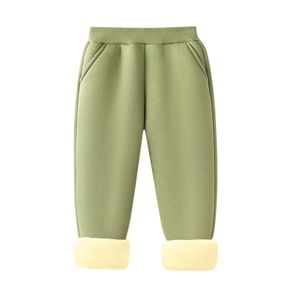 Edvintorg 3-15 Years Winter Pants for Kids Solid Color Elastic Waisted Cotton Thick Casual Pant Outdoors Sports Trousers Joggers Boys Sweatpants