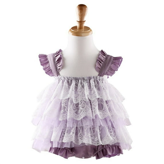 Edvintorg 3-18Months Girls Bodysuit Pretty Princess Dress Cute Ruffle Fly Sleeve Multi Layered Mesh Hem Strap Dresses Girls Cake Skirt Dress Bodysuit