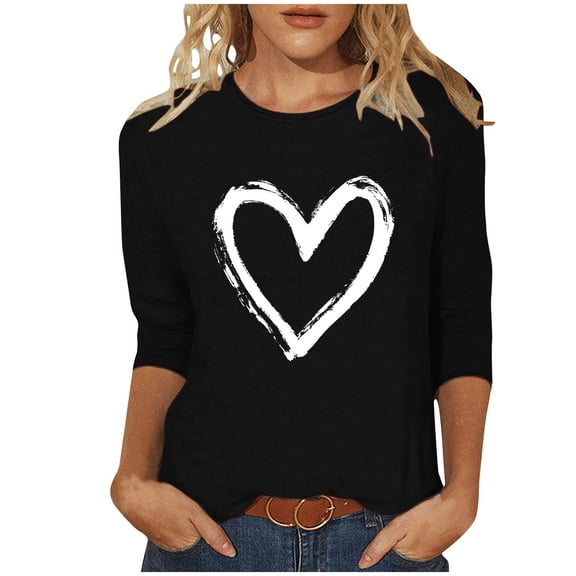 Edvintorg 3/4 Sleeve Tops for Women Plus Size Fashion Round Neck Dressy Basics Tees Casual Trendy Loose Fit T Shirts