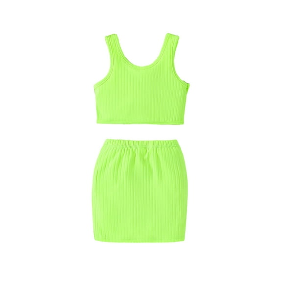 Edvintorg 3-7Years Kids Sets Clothing for Girls Summer Bright Color Short Top + Solid Color Short Skirt Suit Girls Fashion Outfits