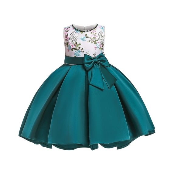 Edvintorg 3-8Years Dress For Girl Solid Color Pearl Embroidery Bowknot Birthday Party Flowers Gown Kids Dresses Children's Party Dress On Clearance