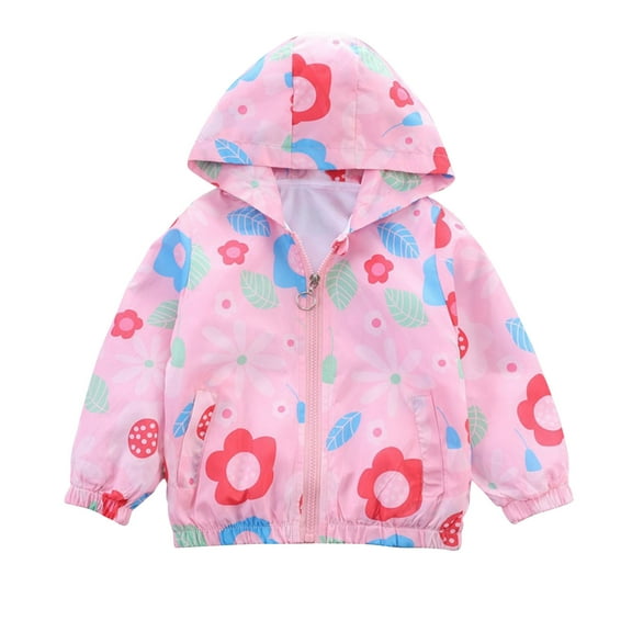 Edvintorg 3-9 Years Kids Jackets Girls 2025 Cute Flower Printing Long Sleeve Casual Hooded Windproof Jackets Coat with Zipper Spring Fall Children Lightweight Outerwear