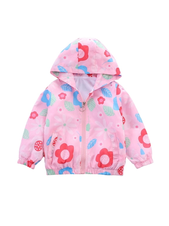 3-9 Years Kids Jackets Girls 2025 Cute Flower Printing Long Sleeve Casual Hooded Windproof Jackets Coat with Zipper Spring Fall Children Lightweight Outerwear