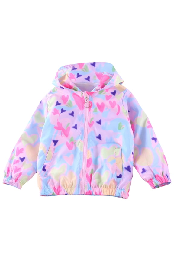 3-9 Years Spring Fall Kids Jackets Girls Lightweight Outerwear Cute Printed Long Sleeve Casual Windproof Jacket Coat with Zipper School Outfit Girl Gift