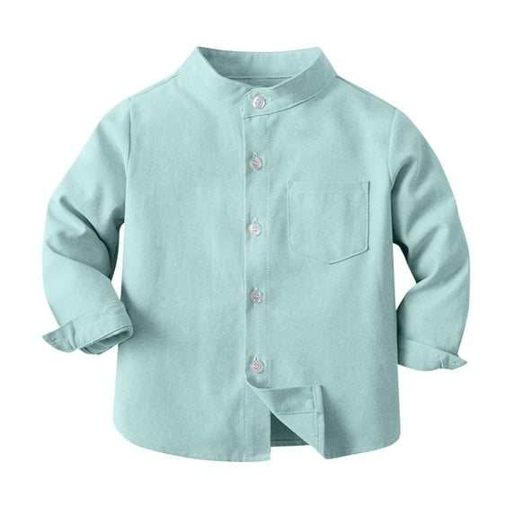 Edvintorg 3-9Years Kids Clothes Boys Spring Fall Boys Shirts Fashion Solid Color Long Sleeve Stand-Up Collar Blouse with Button Boys School Shirt Children'S Clothing