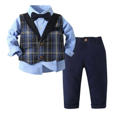 Volunboy Baby Boys Gentleman Suit 4PCS Outfit 4-5 Years | Formal Bow Tie Shirts + Suspenders Pants | Whitedots | Buy Now With Express International Delivery