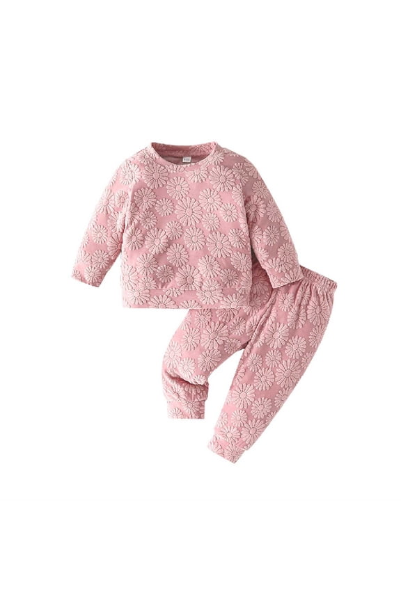 3M-2Y Baby Clothes for Girls Cute Flower Print Long Sleeve Sweatshirt and Sweatpants Suit Winter Cotton Outfit Girls Boutique Outfits