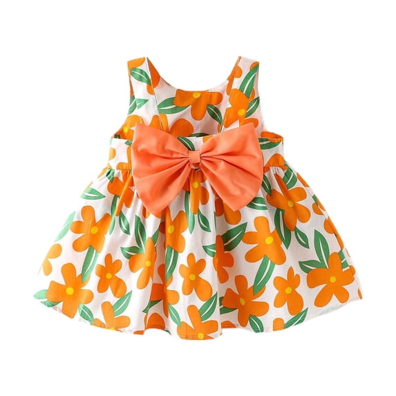 Edvintorg 3M-3Y Summer New Bow Baby Princess Dress Casual Clearance Holiday Style Backless Big Bow Flower Printed Suspender Sundress Dress With Hat Birthday Gifts