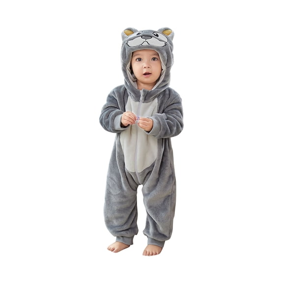 Edvintorg 3M-4Y Toddler Boys Girls Cute Flannel Clothes Baby Romper Long Sleeve Kawaii Cosplay Cartoons Warm Hooded Coat Rompers Jumpsuit with Zipper Kids Clothes