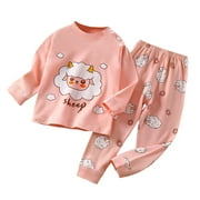 Edvintorg 3M-5Y Newborn Kids Boys Girls Pajama Sets Clearance Fall Winter Kids Sleep Pajamas Solid Color Cute Print Long Sleeved Home Wear Cotton Sleepwear Lounge Suit