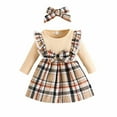 thumbnail image 1 of Edvintorg 3Months-3Years Toddler Baby Girl Christmas Outfit Kawaii Plaid Round Neck Long Sleeve Bowknot Princess Dress and Headband Set Christmas Party Baby Clothes for Girls, 1 of 3