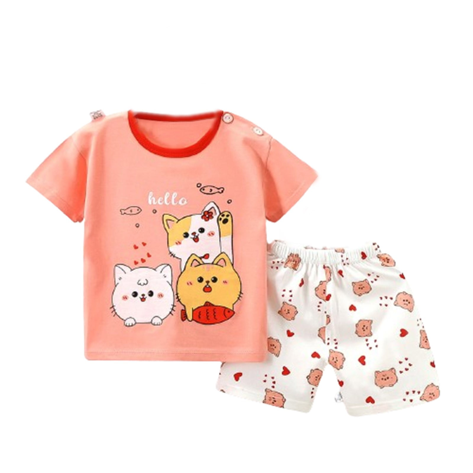 Summer Hot Selling Baby Kids Girls Short Sleeves Cartoon Pattern T-shirt and Pants Clothing Set main image 1
