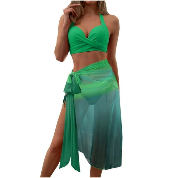 Edvintorg 3Pcs Bathing Suit Women Fashion Matching Multi-Color Printed Swimsuits Bikini Set Tight Fitting Gathering Swimsuit with Cover Up