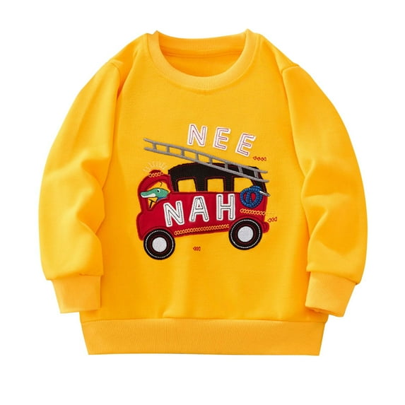 Edvintorg 3T Long Sleeve Shirt Boy Spring Cute Fire Truck Printing Long Sleeved Round Neck Tees Tops Cotton Children Clothes Boys