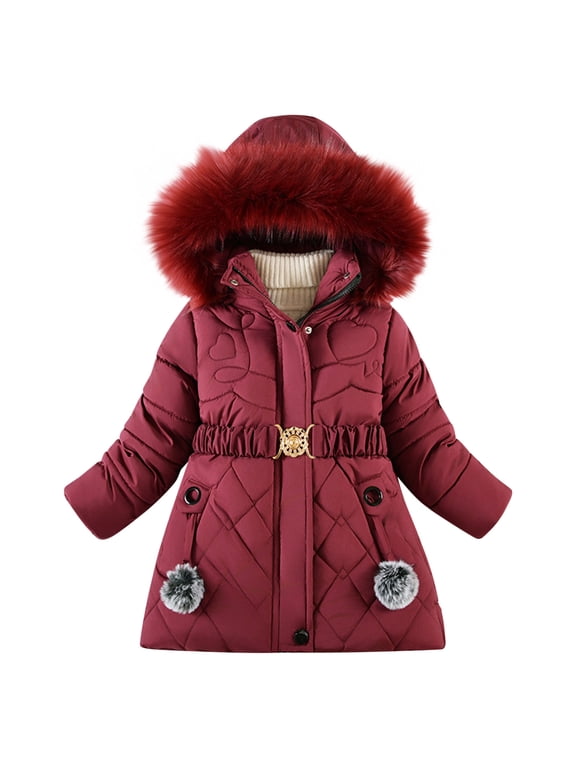 4-10Years Girls Jacket Winter Clothes Fashion Solid Color Thickened Keep Warm Zipper Hooded Jacket Coat with Pocket School Outfits Children Outerwear for Girls