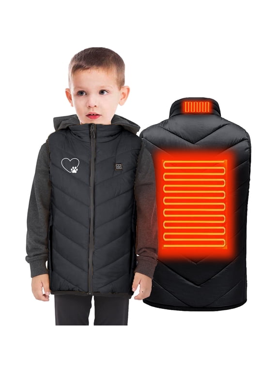 4-15 Years Winter Kids Heated Coat Children Boys Girls Sleeveless Waistcoat Usb Intelligent Constant Temperature Heated Coat for Girls Winter 2 Areas Heated Jackets