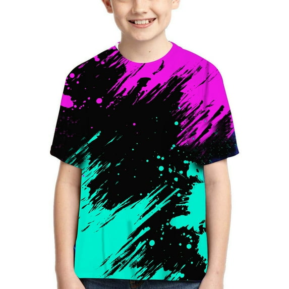 Edvintorg 4-16Years Kids Clothes Boys Summer Shirts Fashion Cute Digital Printing Round Neck Short Sleeve Tops Tees Cotton Boys Clothing
