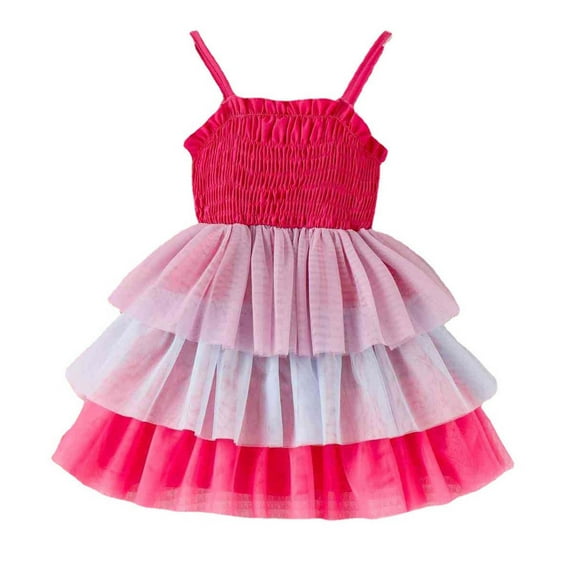 Edvintorg 4-7 Years Dress for Kids Girl Girls Summer Cute Colour Slip Dress Birthday Party Mesh Princess Dresses