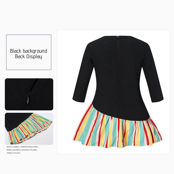 Edvintorg 4-9Years Stripe Dress for Kids Long Sleeves Beach Ruffle Crewneck Casual Dresses Princess Children's Party Dress Vestido Infantil