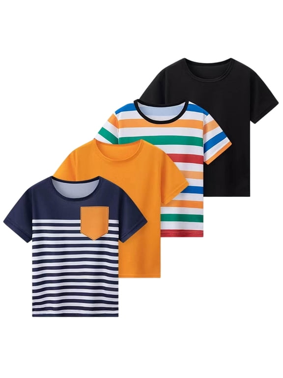 4 Pack Boys' Tops, Tees & Shirts Striped Outdoor Lightweight Quick Dry Crewneck Casual Shirt Size 4-13