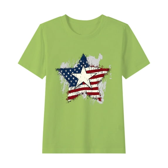 Edvintorg 4Th Of July Shirts for Girls Summer New Independence Day Graphic T-Shirt Cute Round Neck Short Sleeve Casual Cotton Basic Tee Tops 2-15 Years Kids Shirts Boys