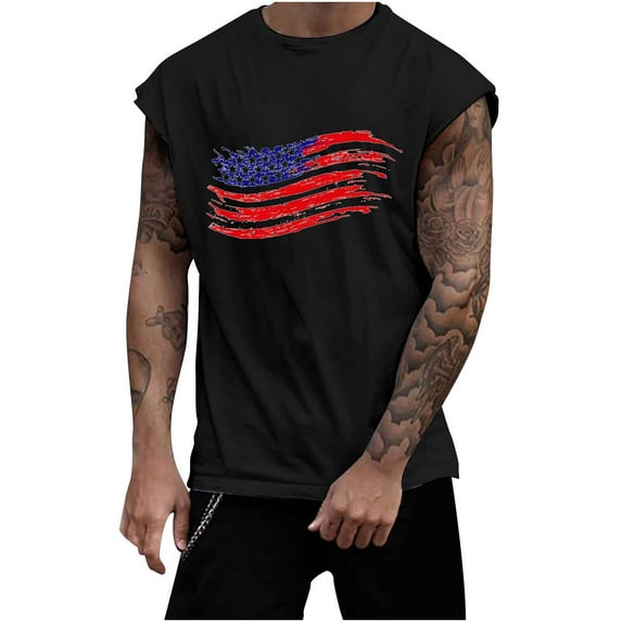 Edvintorg 4Th Of July Streetwear Sleeveless T Shirts Clearance Men Casual Fashion Printing Round Neck Sports Tank Tops Vest Summer Oversized Pullover Clothing