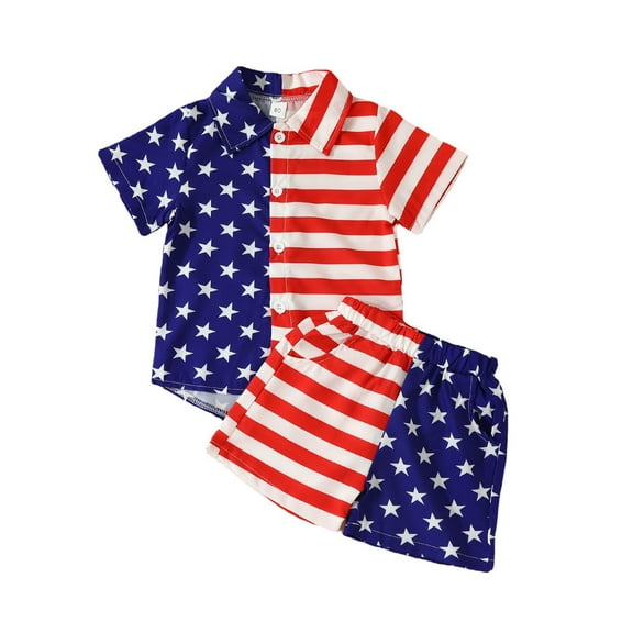 Edvintorg 4Th Of July Toddler Infant Kid Baby Boy Clothes Sets Fashion Independence Day Cute Short Sleeve Stripe Print Casual Shorts Suit 12M-5Y Children Costume Boys