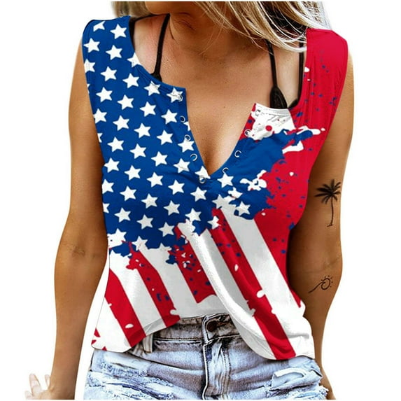 Edvintorg 4Th Of July Tank Top for Women Fashion Summer Womens Tops And Blouses Casual Round-Neck Sleeveless Vest Strapless Printed Festival Tops