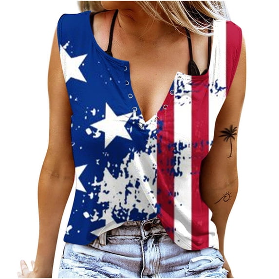 Edvintorg 4Th Of July Tank Top for Women Fashion Summer Womens Tops And Blouses Casual Round-Neck Sleeveless Vest Strapless Printed Festival Tops