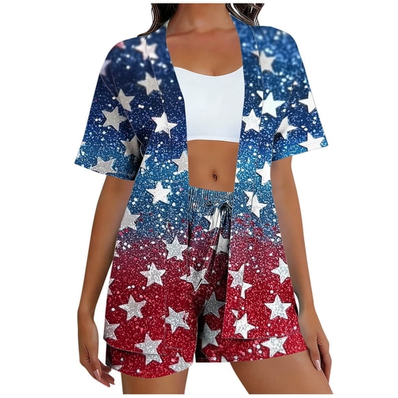 Edvintorg 4Th of July Two Piece Sets for Women Summer Hawaiian Vacation Beach Loungewear Short Sleeve Shirts And Shorts Travel Outfits