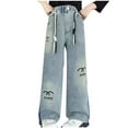 thumbnail image 1 of Edvintorg 5-13 Years Girls Jeans Denim Elastic High Waisted Wide Leg Baggy Pants with Pockets Streetwear Casual Denim Pants for Kids Girl, 1 of 4