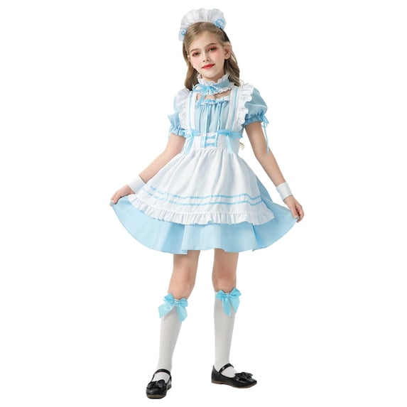 Edvintorg 6 Pack Halloween Costumes Girls Puff Sleeve Party Dress+Pinafore+Headband+Detachable Sleeves+Necklace Size 2-11