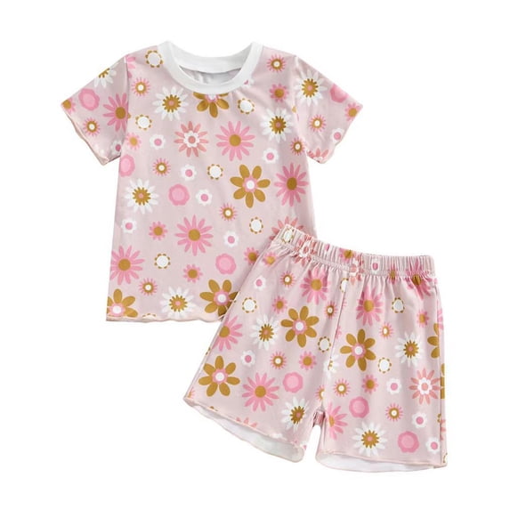 Edvintorg 6M-3Y Toddler Girls Clothes Summer Cute Outfits Printed Casual Short Sleeve Tops Shirt And Short Sets Loungewear Kids Clothes Girls