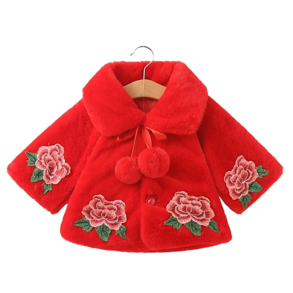 Edvintorg 6M-6Y Flowers Printed Fleece Jackets For Toddler Girls Clearance Winter Coat Long Sleeve Turn Down Collar Puffy Thick Down Coats With Buttons Girl Jacket